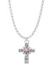 Scroll Cross with Pink Crystal Charm Necklace