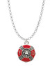 Red Enamel Fire Department Medallion Charm Necklace