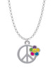 Large Multicolored Daisy on Peace Sign Charm Necklace