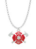 Red Fire Department Shield with Axes Charm Necklace