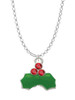 Christmas Holly & Red Crystal Berries Charm Necklace