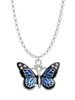 Large Blue Butterfly with 6 AB Crystals Charm Necklace