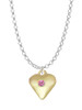 Large October - Hot Pink Crystal Gold Tone Heart Charm Necklace
