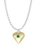 Large December - Teal Crystal Gold Tone Heart Charm Necklace