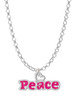 Hot Pink ''Peace'' with Heart Charm Necklace