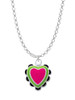 Hot Pink & Lime Green Heart with Black Ruffles Charm Necklace