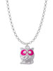 Owl with Hot Pink & Clear Crystal Eyes Charm Necklace