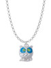 Owl with Hot Blue & Lime Green Crystal Eyes Charm Necklace