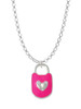Hot Pink Enamel Lock with Clear Crystals Charm Necklace