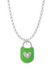 Lime Green Enamel Lock with Clear Crystals Charm Necklace