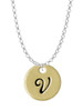 Large Gold Tone Disc Letter - V - 3/4'' Charm Necklace