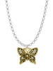Small Gold Tone Antiqued Crystal Butterfly Charm Necklace