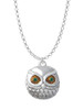 Large Round Owl with Green Crystal Eyes Charm Necklace