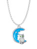 Large Clear Crystal Owl on Hot Blue Moon Charm Necklace