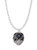 Diagonal Banded Barrel with Blue Crystals Spinner Charm Necklace