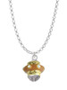Tan Center with Clear Crystals Gold Tone Spinner Charm Necklace
