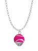 Hot Pink Softball with Silver Tone Stitching Spinner Charm Necklace