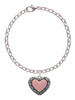 Large Pink Enamel Heart with Swirl Border Charm Bracelet