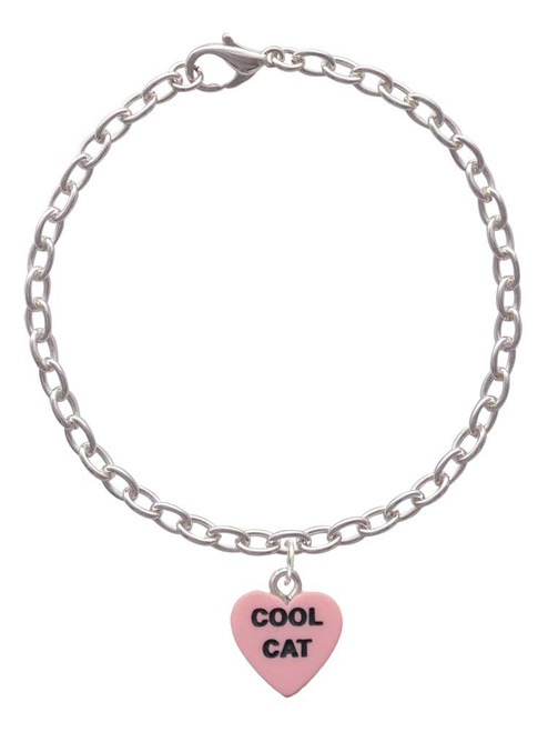 Acrylic Pink "Cool Cat / Purr Fect" Heart Charm Bracelet