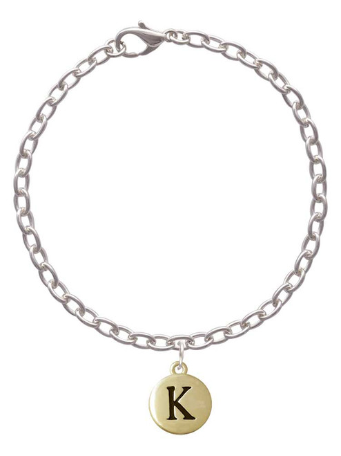 Capital Gold Tone Letter - K - Pebble Disc - Charm Bracelet