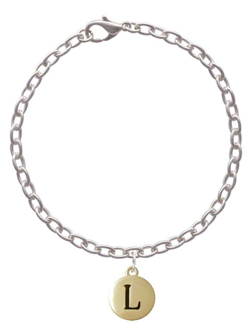 Capital Gold Tone Letter - L - Pebble Disc - Charm Bracelet