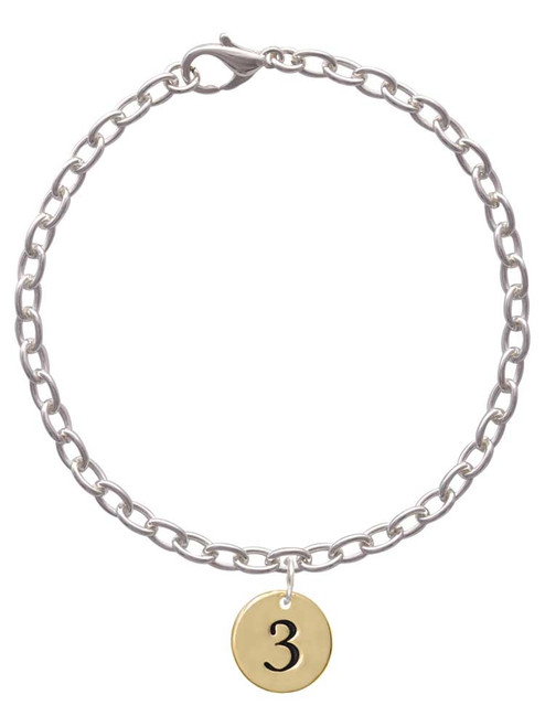 Gold Tone Disc 1/2'' Number - 3 - Charm Bracelet