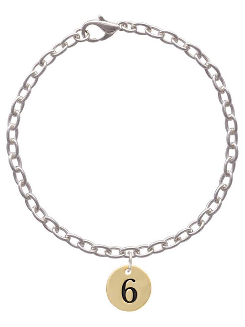 Gold Tone Disc 1/2'' Number - 6 - Charm Bracelet