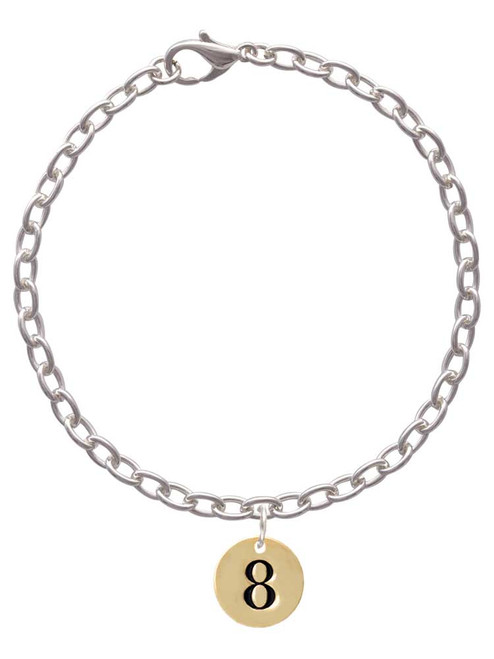 Gold Tone Disc 1/2'' Number - 8 - Charm Bracelet