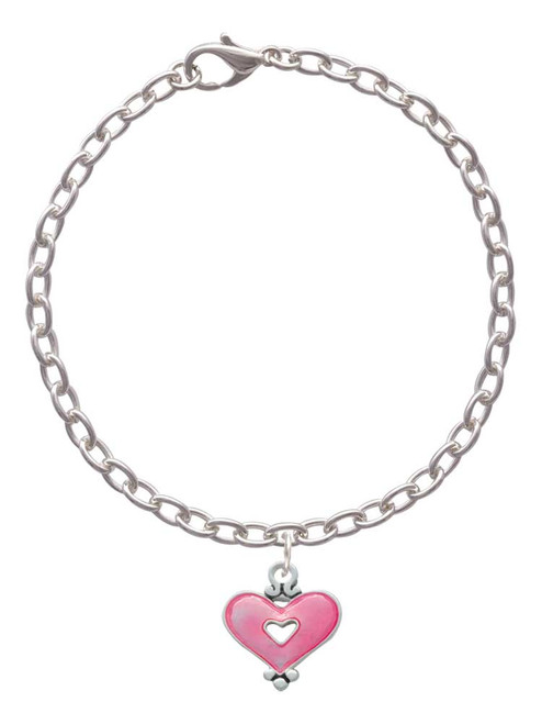 Hot Pink Enamel Heart with Cutout Charm Bracelet