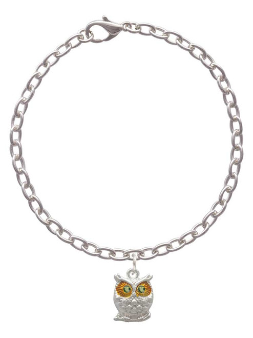 Owl with Lime Green Crystal Eyes Charm Bracelet