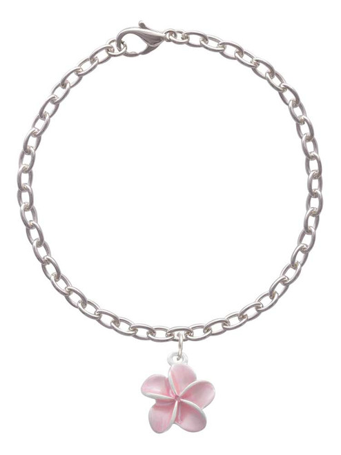 Pink Plumeria Flower Charm Bracelet