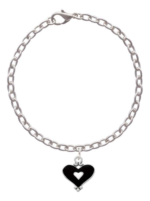 Black and White Enamel Heart Charm Bracelet
