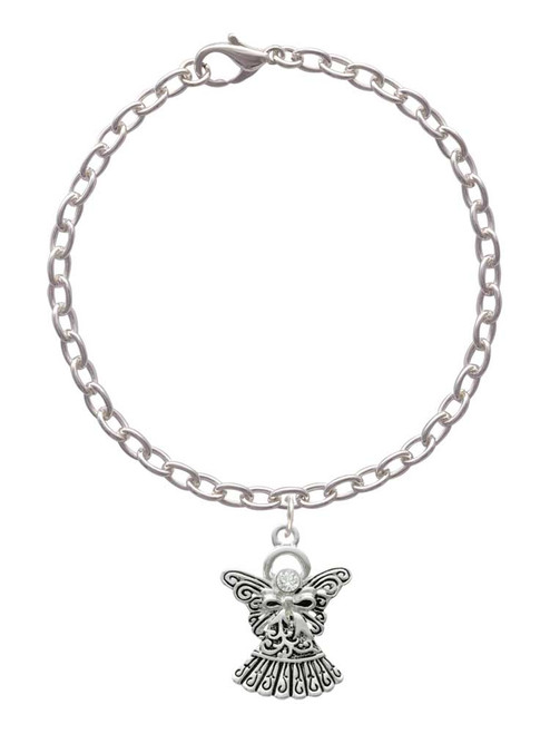 Antiqued Angel with Bow & Crystal Charm Bracelet
