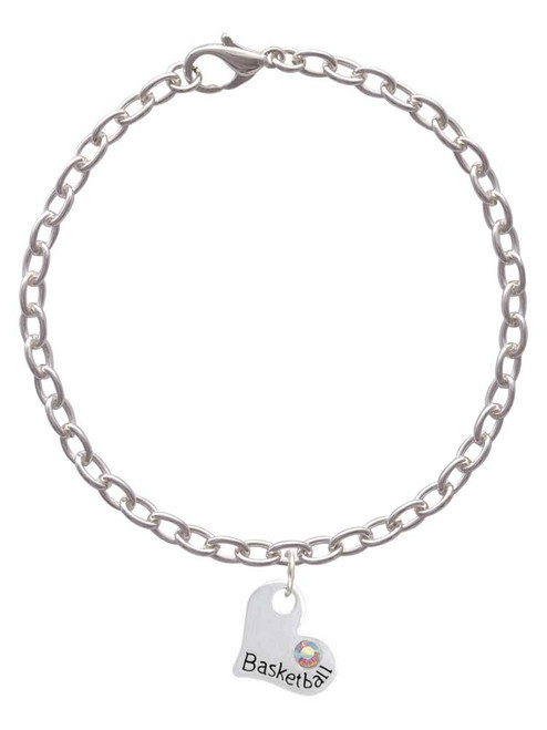 Heart with ''Basketball'' and AB Crystal Charm Bracelet