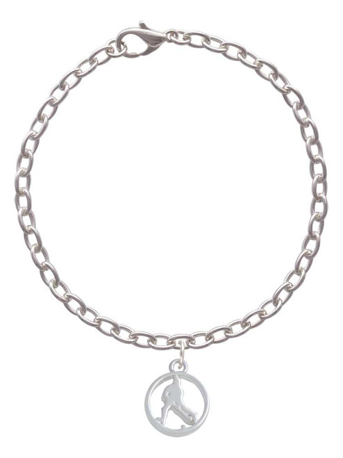 Field Hockey Player Silhouette in 1/2'' Disc Charm Bracelet
