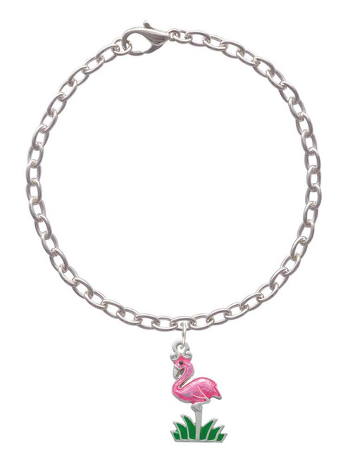 Hot Pink Enamel Flamingo with Grass Charm Bracelet