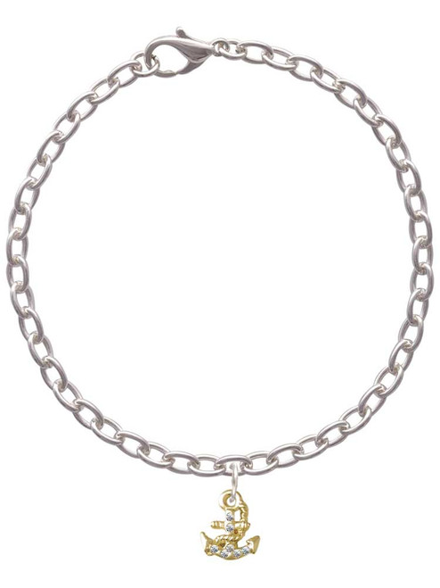 Gold Tone Mini Crystal Anchor Charm Bracelet