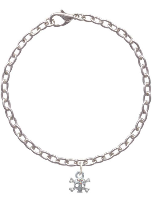 Mini Skull and Bones with 3 AB Crystals Charm Bracelet