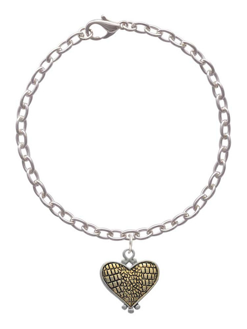 Two Tone Alligator Print Heart Charm Bracelet