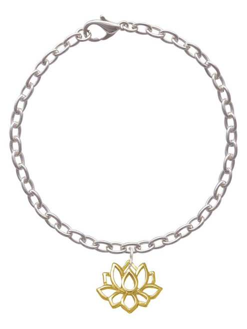 Gold Tone Lotus Outline Charm Bracelet