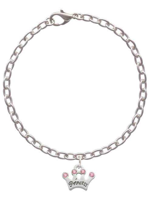 Small ''Princess'' Crown with Pink Crystals Charm Bracelet