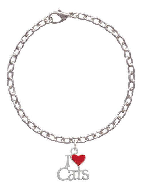 I Love Cats with Red Heart Charm Bracelet