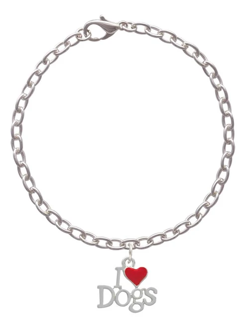 I love Dogs with Red Heart Charm Bracelet