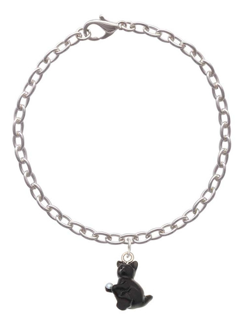 Resin Black Playing Cat Charm Bracelet