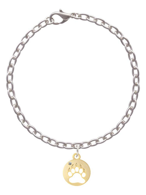 Gold Tone Bear Paw Silhouette Charm Bracelet