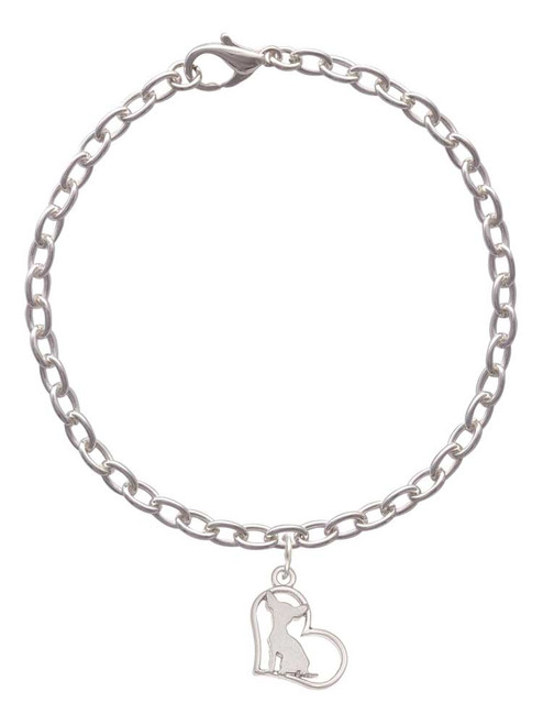 Chihuahua Silhouette Heart Charm Bracelet