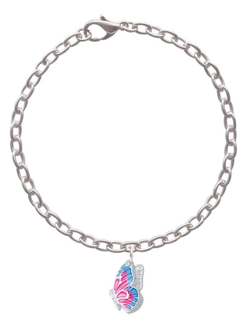 Translucent Hot Pink & Blue Flying Butterfly Charm Bracelet