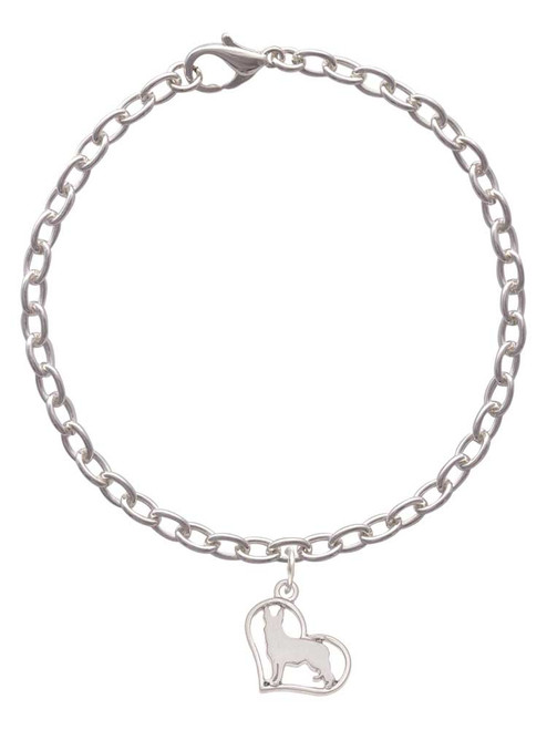 German Shepard Silhouette Heart Charm Bracelet