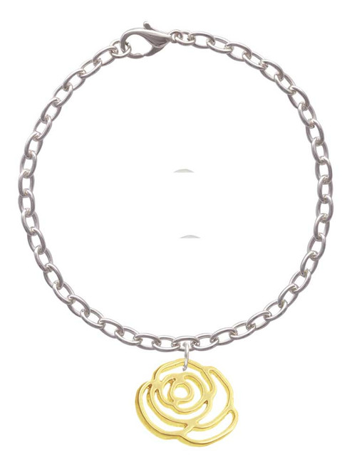 Large Gold Tone Rose Outline Charm Bracelet