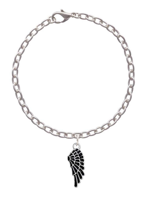 Medium Black Enamel Angel Wing Charm Bracelet